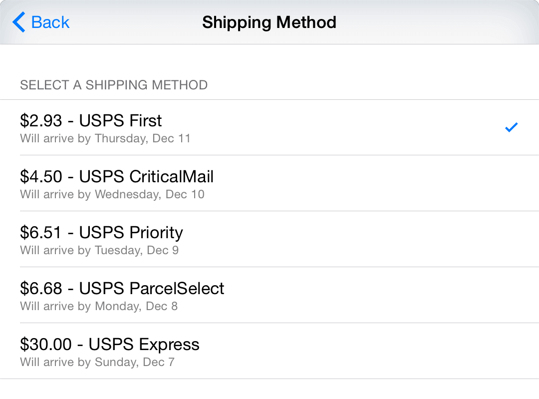 Select a Shipping Method