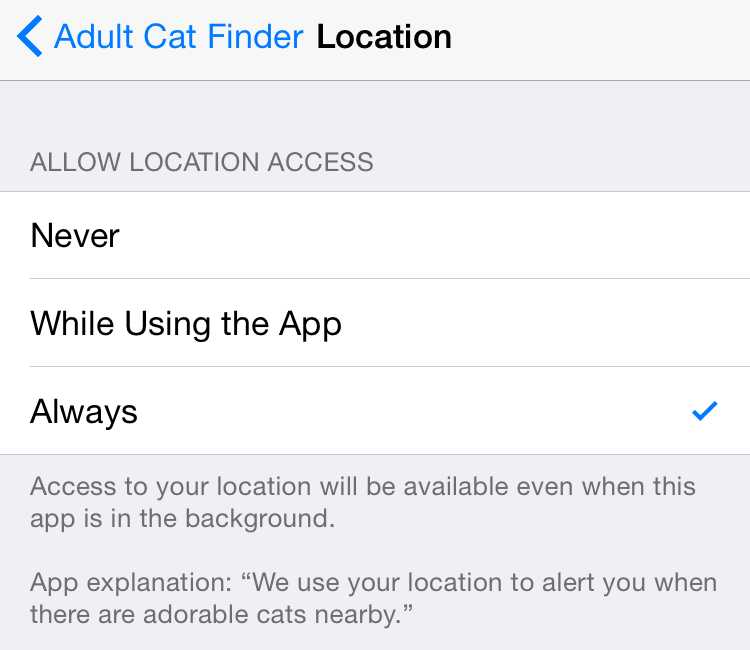 Core Location Settings Location Always