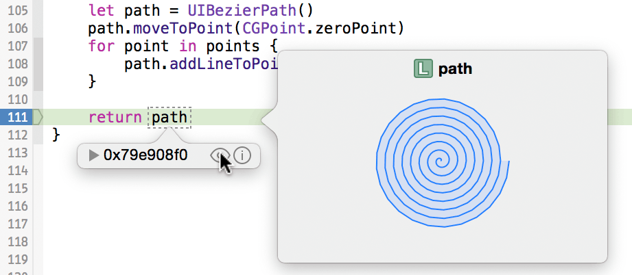 Spiral UIBezierPath Quick Look