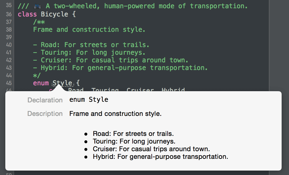 Swift enum Declaration Documentation