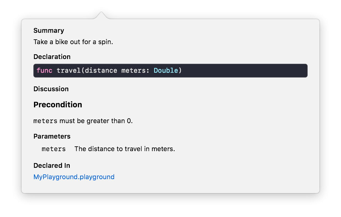 Swift func Declaration Documentation